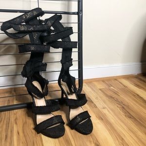 Black Jean Strap Pumps w/ Gold Specs